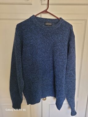 Vintage Lands' End Men's Crewneck Sweater in Navy Blue With Black Speckling
